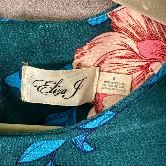 Eliza J Floral Fit & Flare Dress Teal Pink Blue Garden Party Wedding Guest Sz 6 - Picture 9 of 12